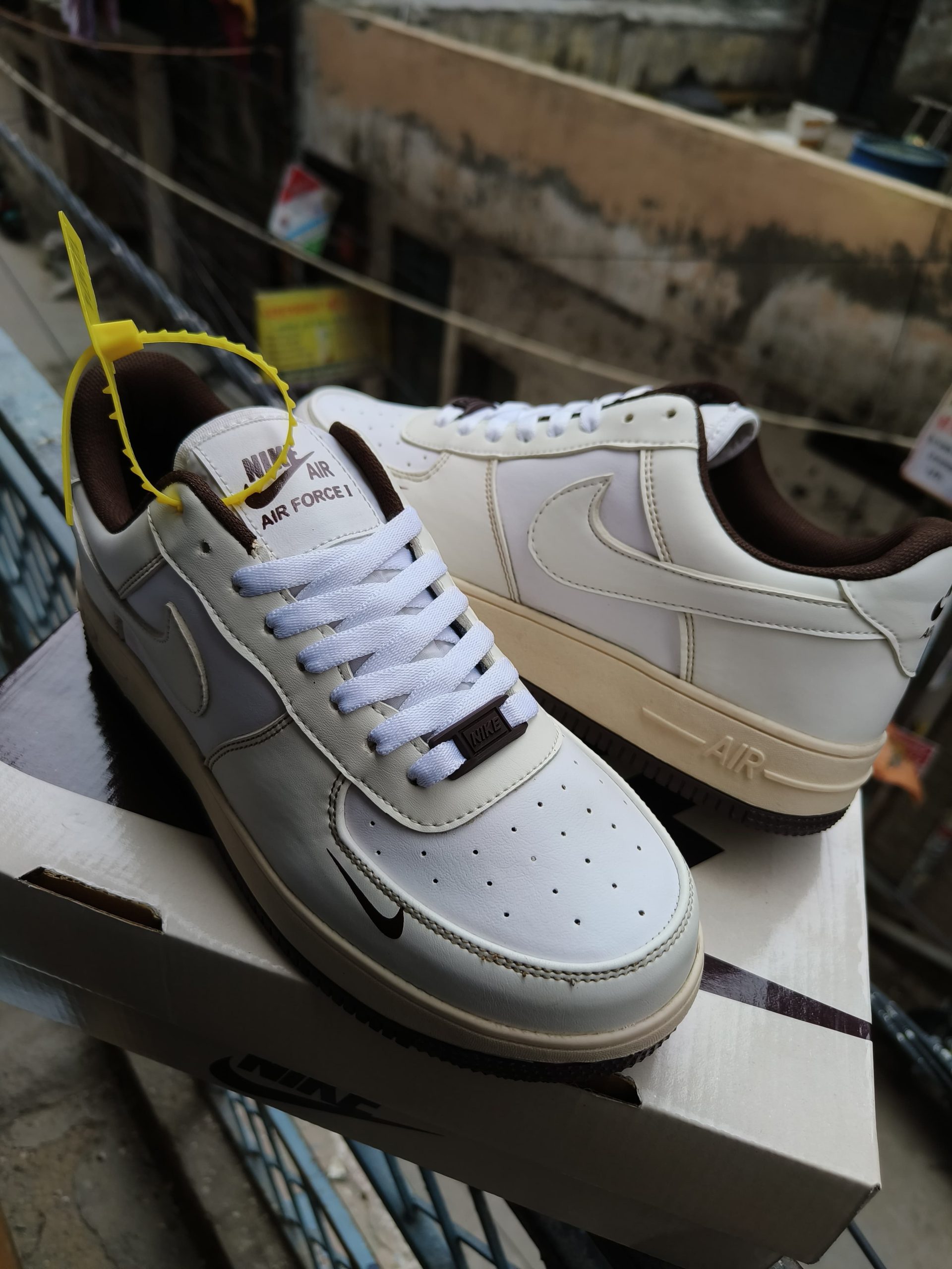 BUY FIRST COPY NIKE AIRFORCE 1 WHITE COFFEE TOP QUALITY SNEAKERS - Image 4