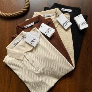 FIRST COPY Zara Imported Half Sleeves Collar T-Shirt