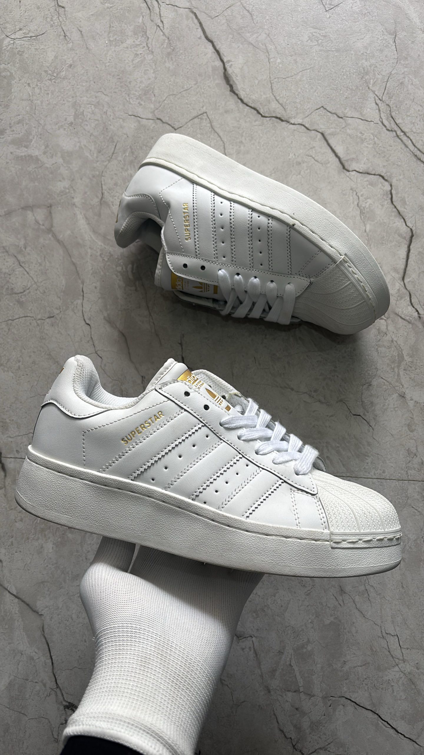 First Copy Adidas Superstar All White Big Sole Sneakers