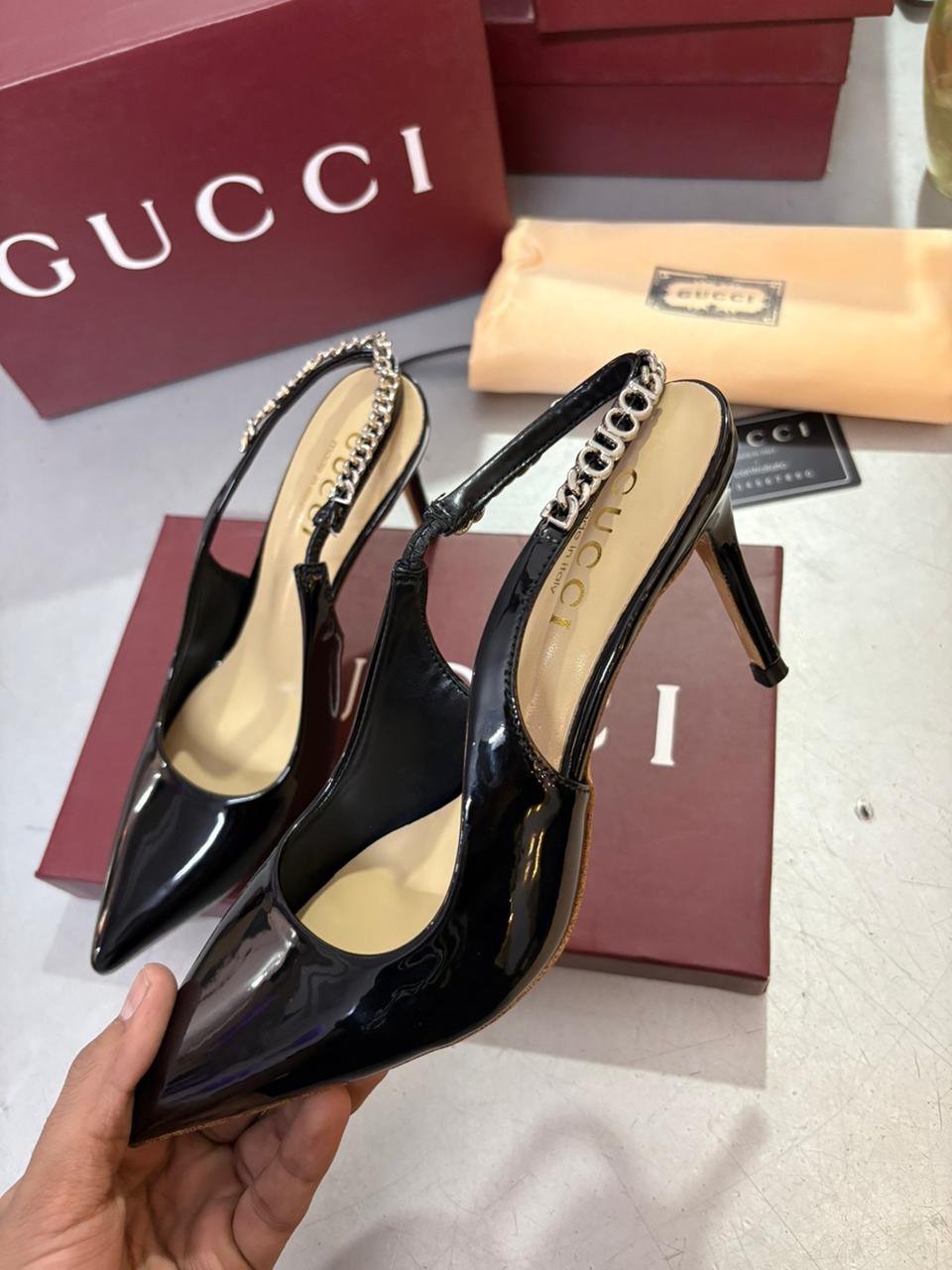 First Copy Gucci Women's Signoria Embellished Slingback Pumps - Image 3