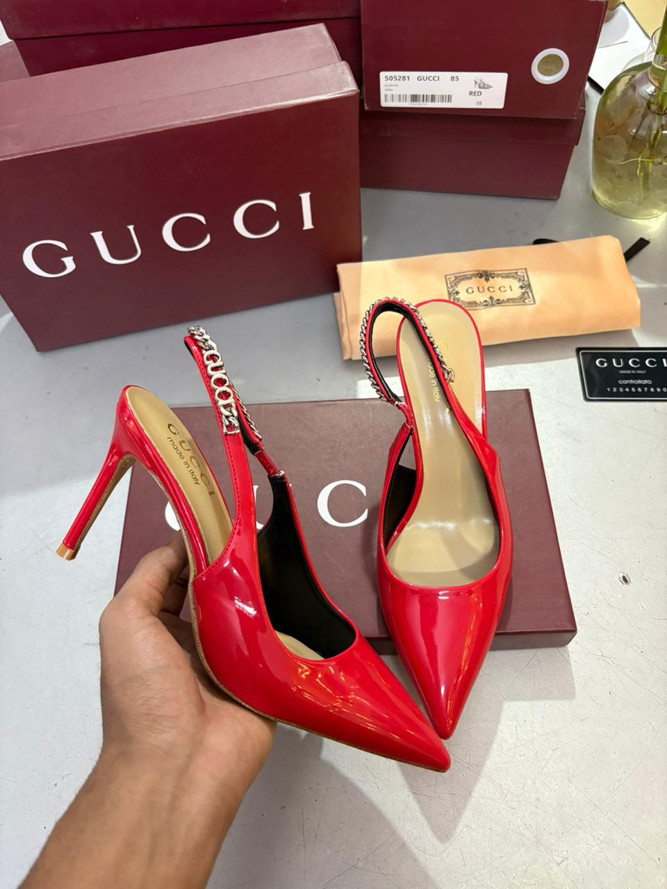 First Copy Gucci Women's Signoria Embellished Slingback Pumps - Image 5