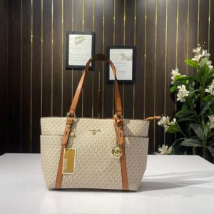 First Copy Michael Kors MK Sullivan Zipper Tote Bag Coffee & Beige