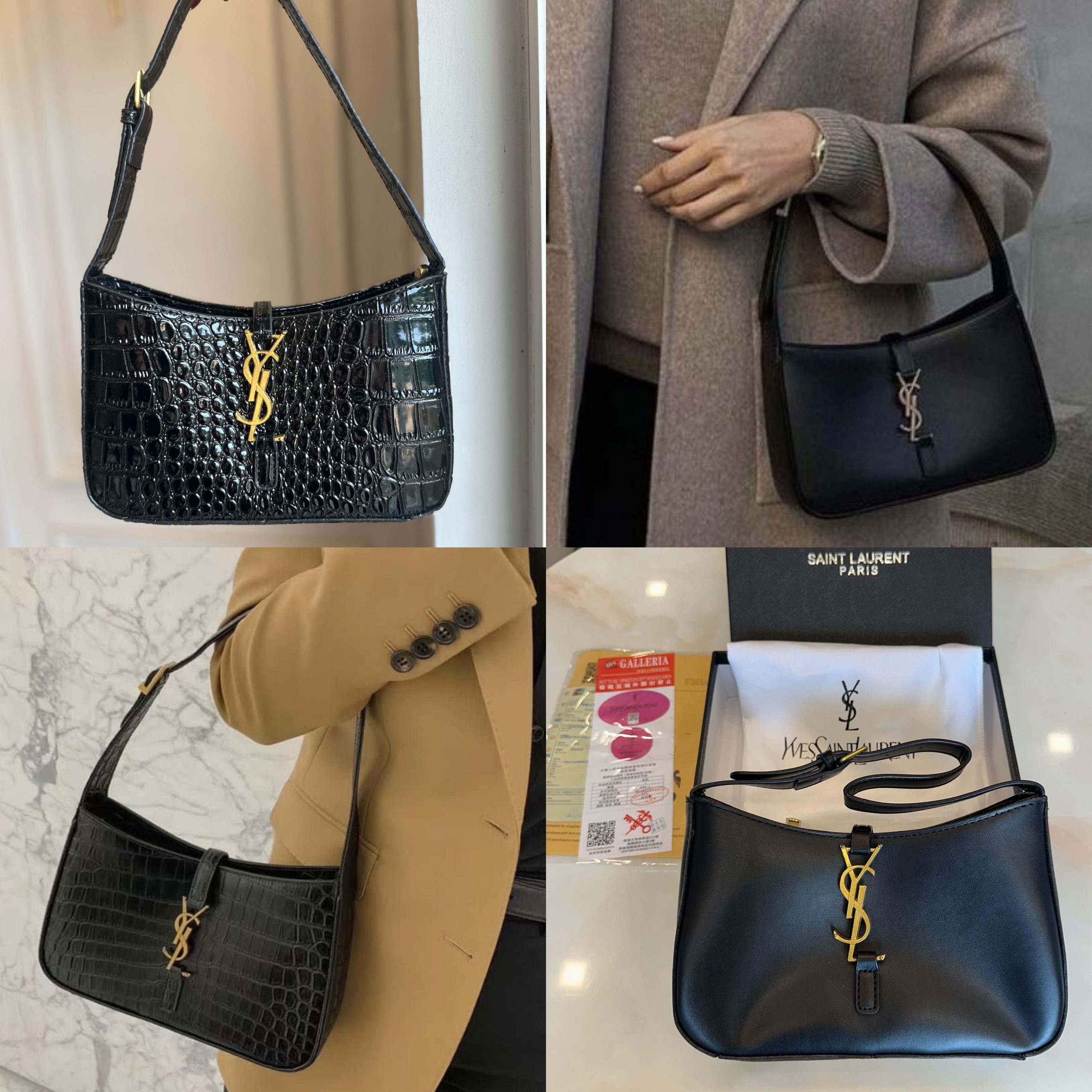 First Copy Saint Laurent Croc Leather Shoulder Bag