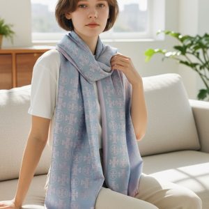 First Copy Tory Burch Off-White Semi-Woollen Winter Stole for Women